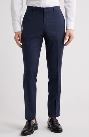 BOSS Genius Slim Fit Tan Microcheck Flat Front Stretch Dress Pants in Dark Blue at Nordstrom Rack, Size 38 X R