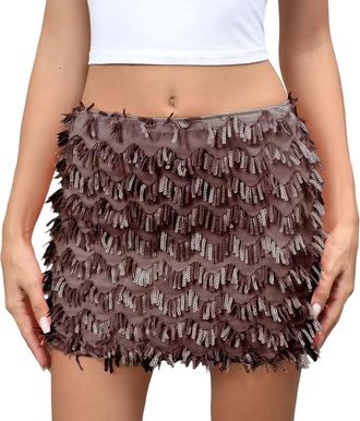 Generic Womens Sequin Skirt Women Stretchy Sparkly Glitter Shiny Mini for Party Carnival Coffee
