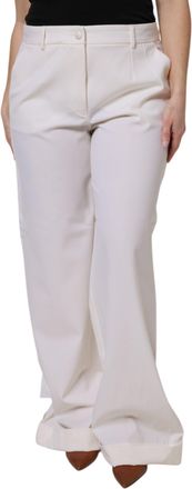 Dolce & Gabbana White Wool Mid Waist Wide Leg Womens Pants (Pre-Owned)