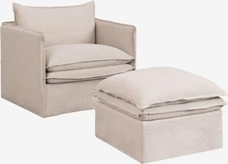 Sklum Sklum - Conjunto De Sal&oacute;n Con Sill&oacute;n Y Puff En Lino Y Algod&oacute;n Grace