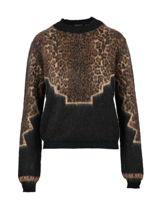 Dondup Voluminous Leopard Print Crew Neck Pullover