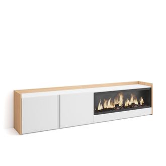 Skraut Home Skraut Home - Mueble Tv, Televisi&oacute;n, Muebles De Sal&oacute;n, Almacenaje, 212x35x50cm, Para Tv Hasta 80, Chimenea El&eacute;ctrica Xxl, Estilo Moderno, Blanco Y Rob