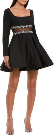 Mac Duggal Long Sleeve Crepe Mini Dress With Jewel Detail in Black at Nordstrom, Size 10