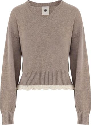 The Garment Como V-neck Trui - Dames - V-hals truien - Beige - M - Wol - Truien & Vesten