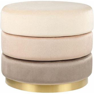 Beliani Pouf in tessuto di velluto di colore beige rotondo con base in oro Louin