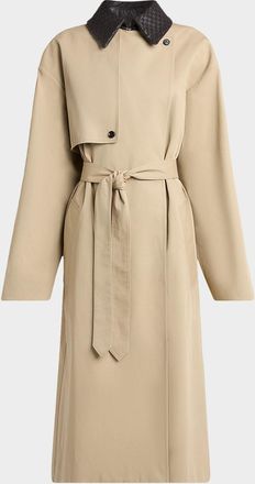 Bottega Veneta Intrecciato-Collar Water-Repellent Trench Coat