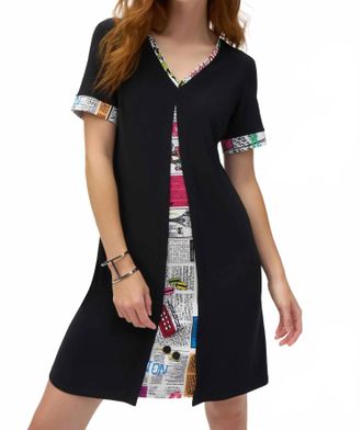 Joseph Ribkoff Newspaper Print Mini Dress In Black/multi