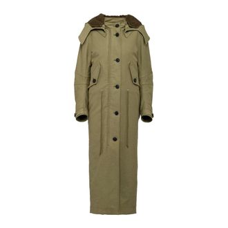 Prada Lange Parka Jas met Afneembare Capuchon - Dames - Mantel - Groen - M - Wol - Jassen