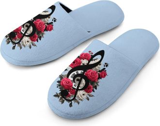 Generic Music Note Rose Mens Slippers Warm Non-Slip Houes Shose Spa Slipper for Home Bedroom