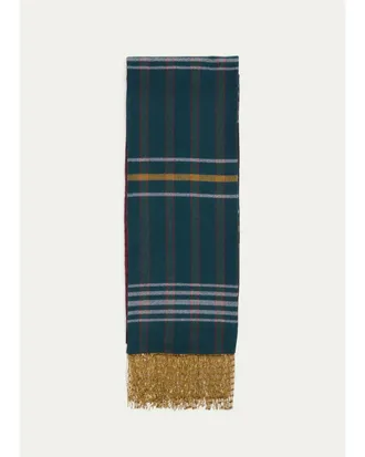 Etro Reversible Wool and Silk Scarf with Metallic Fringe