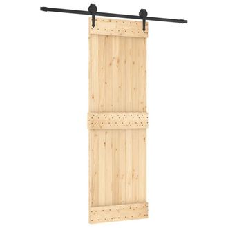 Berkfield Home Sliding Door with Hardware Set 70x210 cm Solid Wood Pine in Light Tan