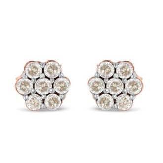House of Brilliance 10K Rose Gold Diamond Floral Stud Earrings in Pink at Nordstrom