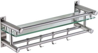 OEM Toallero De Acero Inoxidable 304 + Cristal, Doble Barra Con Gancho, Estilo Hotelero Europeo (40 Cm)