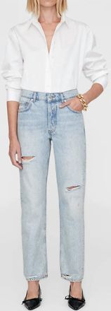 Anine Bing Kate Mid Rise Straight Leg Jeans In Destructed Bleach Blue