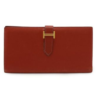 Herm&egrave;s Orange Red Long Wallet (Bi-Fold) (Pre-Owned)