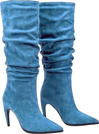 Generic Women Thigh High Suede Boots Pleated Shaft Stiletto Heel Winter Outdoor Casual Long Boot