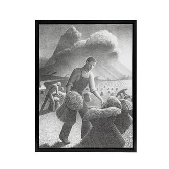 Artery8 Approaching Storm in Wheat Field Grant Wood Framed Canvas Wall Art in Grey | Size: W24 x H32