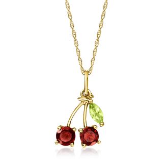 RS Pure by Ross-Simons Garnet and. Peridot Cherry Pendant Necklace in 14kt Yellow Gold
