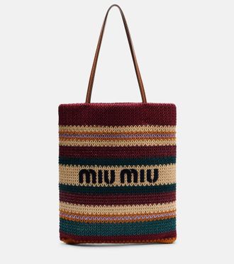 Miu Miu Crochet leather-trimmed striped tote bag