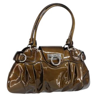 Ferragamo Gancini Handbag Patent Leather Brown Patent_Leather Handbag (Pre-Owned)