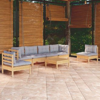 vidaXL Juego De Muebles De Jard&iacute;n 7 Pzas Y Cojines Madera Maciza Pino Vidaxl