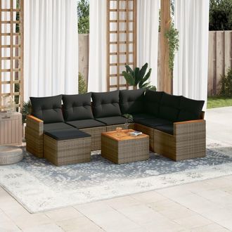 vidaXL Vidaxl - Set De Sof&aacute;s De Jard&iacute;n 8 Pzas Y Cojines Rat&aacute;n Sint&eacute;tico Gris