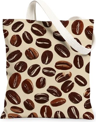 Generic Coffee Beans Canvas Tote Bags, Reusable Grocery Bags, Vintage Lightweight Washable Shoulder Strap Canvas for Travel Beach P, Brown, 13x15 Inch