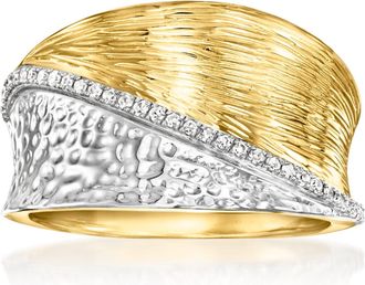 Ross-Simons Diamond Striped Ring in Sterling Silver and 18kt Gold Over Sterling