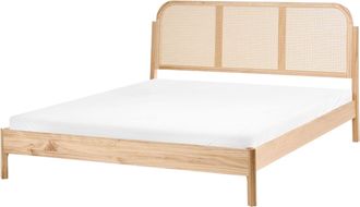 Beliani Letto Matrimoniale Con Struttura In Legno Di Pino E Testiera In Rattan Sintetico 160x200 Cm Con Doghe Marrone Chiaro Archail