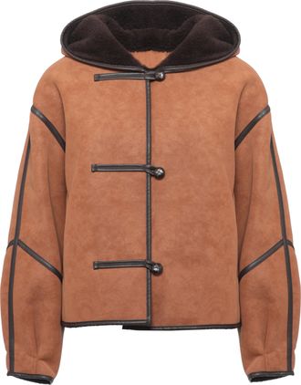Stand Studio Cropped Brown Jacket with Hood and Internal Shearling