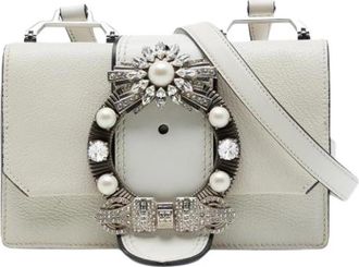 Miu Miu Pre-owned Crystal-Embellished Crossbody Bag - Dames - Vintage Schoudertas - Wit - ONE Size - Leer - Vintage