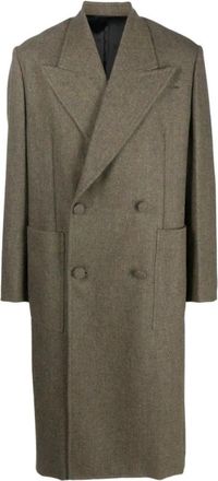 Givenchy Lange Double-Breasted Herringbone Jas - Heren - Mantel - Groen - M - Wol - Jassen