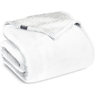 Bare Home Reversible Plush Fleece Throw Blanket in White at Nordstrom