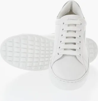Ferragamo Leather Low Sneakers NUMB with Printed Gancini Detail Salvatore Ferragamo