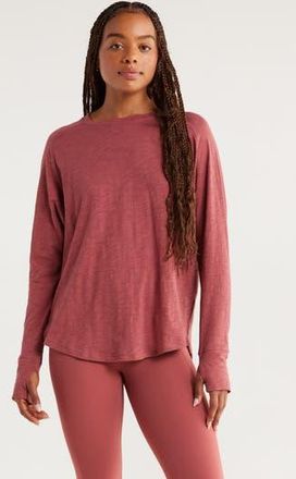 Zella Relaxed Washed 2.0 Long Sleeve Slub Tee in Red Jelly at Nordstrom Rack, Size X-Small