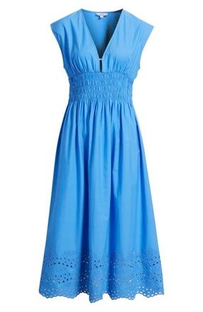 Rails Roxanne Eyelet Embroidered Cotton Midi Dress in Harbor Blue at Nordstrom, Size Xx-Small