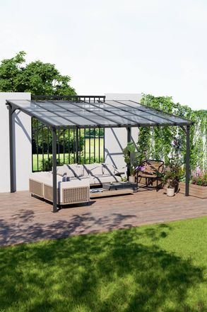Living and Home Wall-Mounted Outdoor Patio Canopy in Dark Grey | Size: Large
