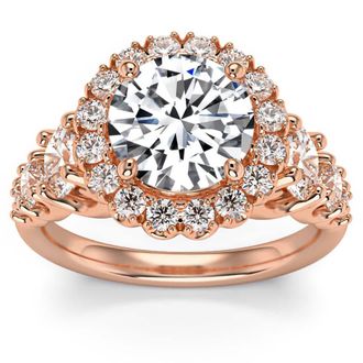 Pompeii3 5Ct Halo Round Brilliant Cut Diamond Engagement Ring Lab Grown in 14k Gold