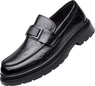 Generic Mens British Style Leather Loafers Soft Thick Sole Premium Casual and Dress Shoes Comfortable Design for Office and Outdoor Wear(Black,6.5)