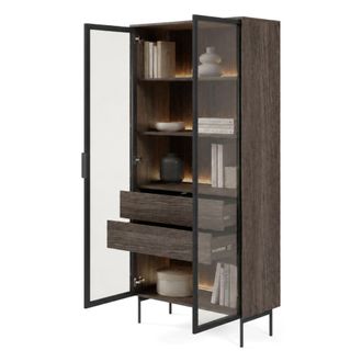 Dmora Vitrina Lafafasa, Mueble Expositor 4 Estantes, 2 Cajones, 2 Puertas, 92x39x195h Cm Marr&oacute;n Nogal