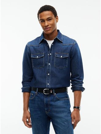 Tommy Hilfiger Mens Tommy Jeans Denim Western Shirt - Denim Dark - XL