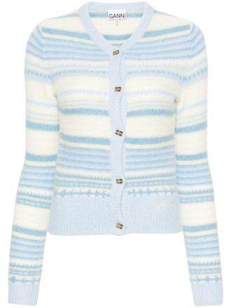 Ganni V-neck striped cardigan - Blue