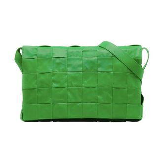 Bottega Veneta Pre-owned Maxi Intrecciato Cassette Crossbody Bag - Dames - Pre-owned - Groen - Maat: ONE Size Zijde