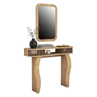 Dmora Mueble De Entrada Gazzuolo, Espejo Incluido, 2 Estantes, Modular, 105x30x85h Cm Marr&oacute;n Roble
