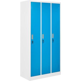 Beliani Taquilla Con Tres Puertas De Metal Para Guardar Ropa De Gimnasio Colegio Blanco/azul Athlete