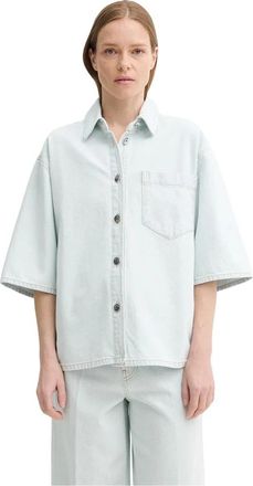 &Aacute;eron Abbott Denim Blouse met Korte Mouwen - Dames - Spijkeroverhemden - Blauw - L - Denim - Overhemden