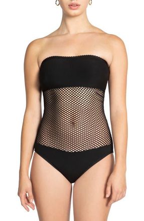 Robin Piccone Pua Strapless One-Piece Swimsuit in Black at Nordstrom, Size 10