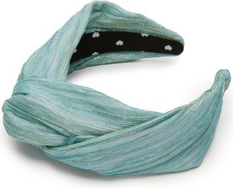 Lele Sadoughi Greta Shimmer Knotted Headband in Jade Turquoise at Nordstrom