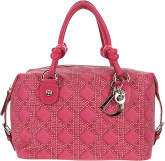 Dior Cannage Handbag Canvas Pink Canvas Handbag (Pre-Owned)