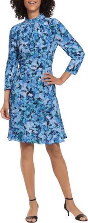 Maggy London Floral Print Flounced Hem Short Day Dress In Sky Teal
